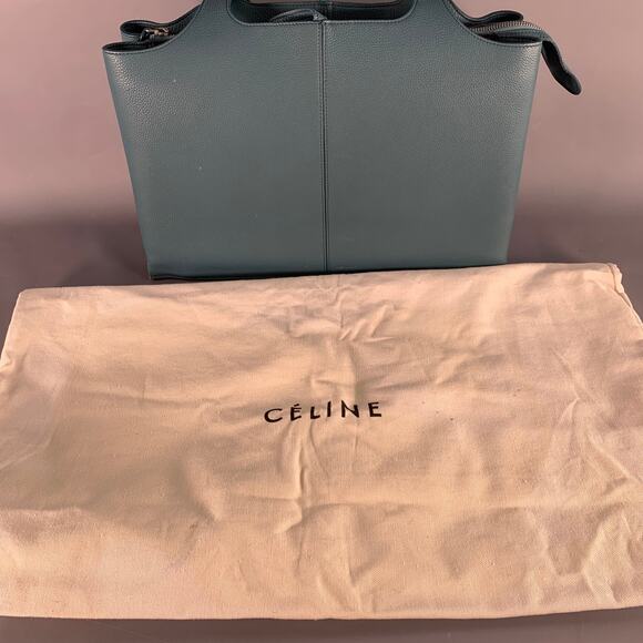 CELINE Blue Pebble Grain Leather Medium Trifold Tote Handbag - Picture 13 of 13
